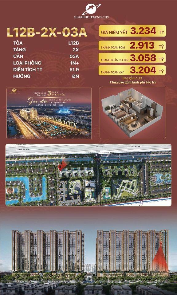 Chính chủ cần bán căn hộ 1PN+ dự Án Sunshine Legend City, Văn Giang Hưng yên