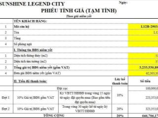 Chính chủ cần bán căn hộ 1PN+ dự án Sunshine Legend City đã đóng 647tr thu về 150tr