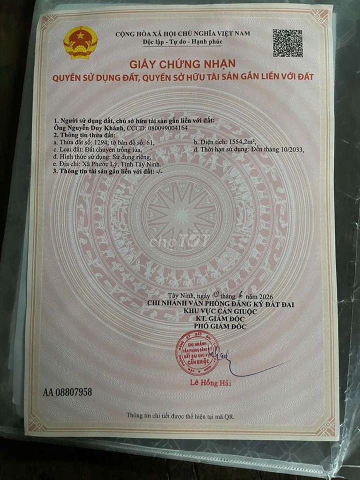 đất nông nghiệp (tại xã phước hậu củ)