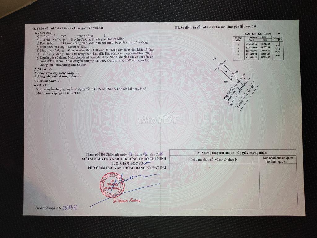 Đất MẶT TIỀN đường Trung An CỦ CHI