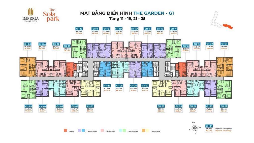 BÁN THE SOLA PARK-VINHOMES SMART CITY-2N2VS-3,45 TỶ K VIEW TÂM LINH