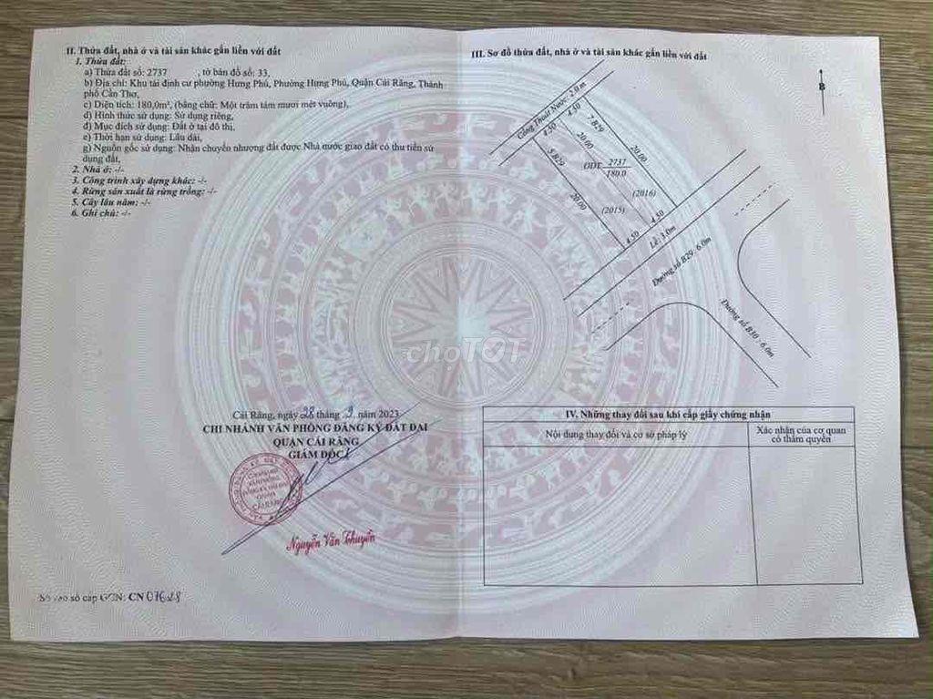 BÁN ĐẤT MẶT TIỀN HƯNG PHÚ , CÁI RĂNG , CẦN THƠ