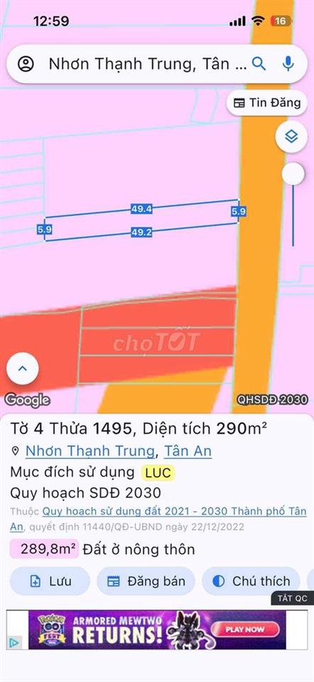 Bán đất mặt tiền Lê Minh Xuân, TP Tân An, 300m2 (6*50)