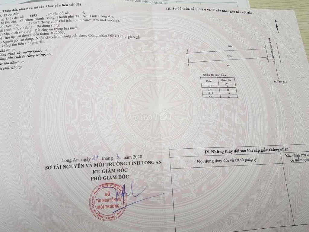 Bán đất mặt tiền Lê Minh Xuân, TP Tân An, 300m2 (6*50)