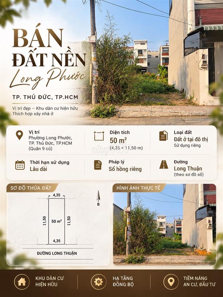 🏡 ĐẤT NỀN LONG PHƯỚC – TP. THỦ ĐỨC | 50M² | SỔ HỒNG RIÊNG