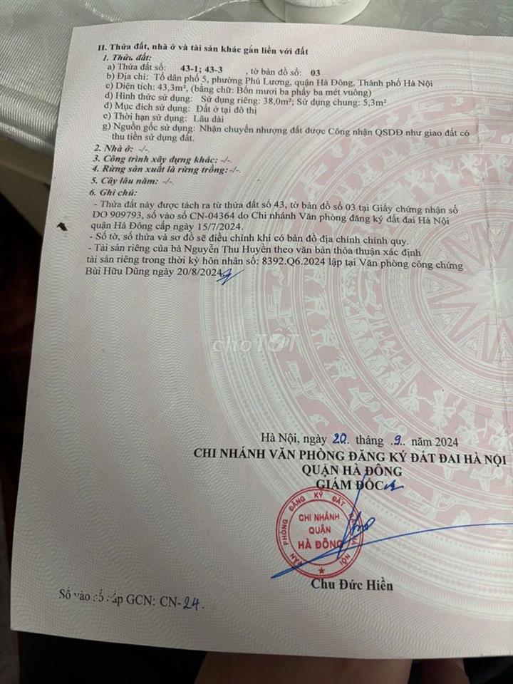 CHÍNH CHỦ CẦN BÁN GẤP CHDV TẠI PHÚ LƯƠNG HÀ ĐÔNG