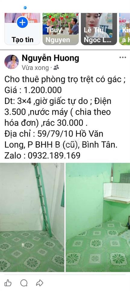 Cho thuê phòng trọ cuối đường Bùi Dương Lịch sát KCN Vĩnh Lộc 