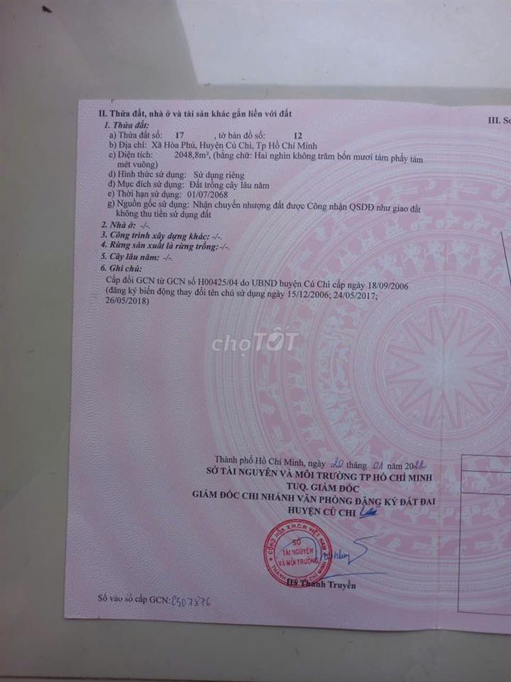Cần bán đất cách ông Sài Gòn 50 100 mét khu vực Hòa phú, Củ Chi cũ.