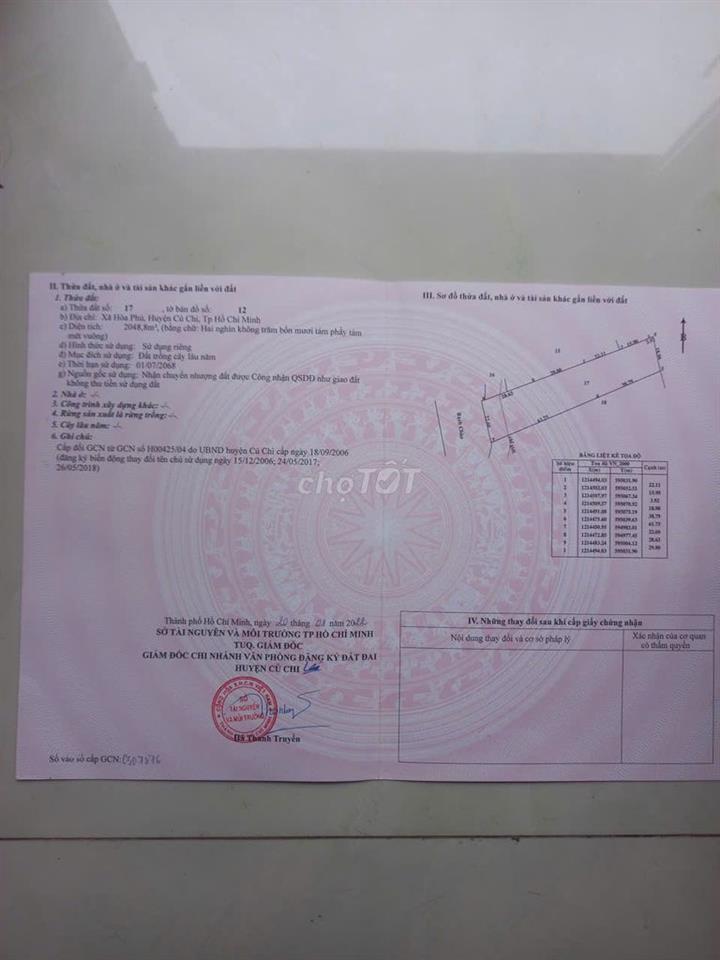 Cần bán đất cách ông Sài Gòn 50 100 mét khu vực Hòa phú, Củ Chi cũ.
