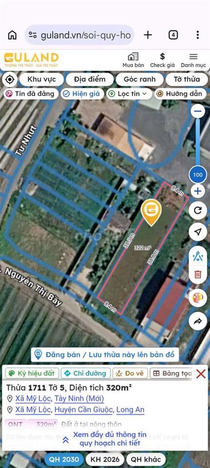 Bán Đất 320m2 full thổ cư giá 2,7 tỷ mặt tiền Đường Nguyễn Thị Bầy 
