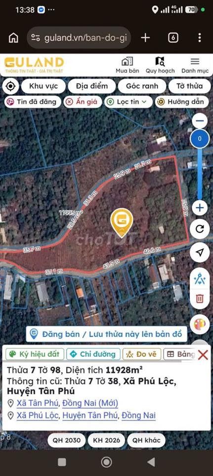 Cần chuyển nhượng quỹ đất hiếm 11.928m2 - P. Tân Phú, TP. Đồng Nai