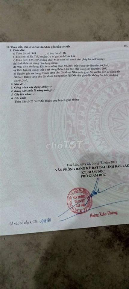 cần bán lô đất sổ hồng