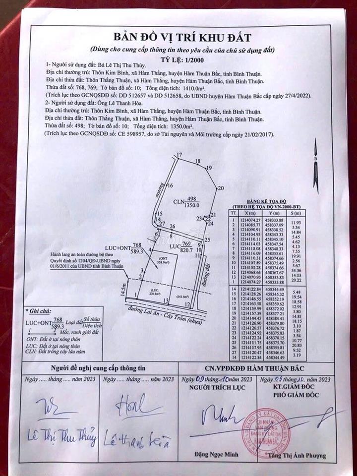 Bán đất nền Hàm Thắng (gần Phan Thiết), tỉnh Bình Thuận cũ
