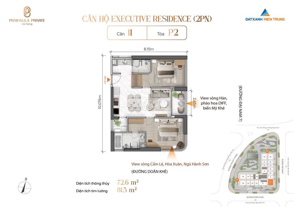 HÀNG HIẾM: BÁN CĂN HỘ 2PN VIEW "TRIỆU ĐÔ" ĐẸP NHẤT TÒA THÁP