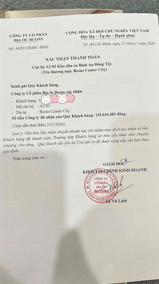 Pass hợp đồng đặt cọc Bcons Center. Cắt lỗ 35tr