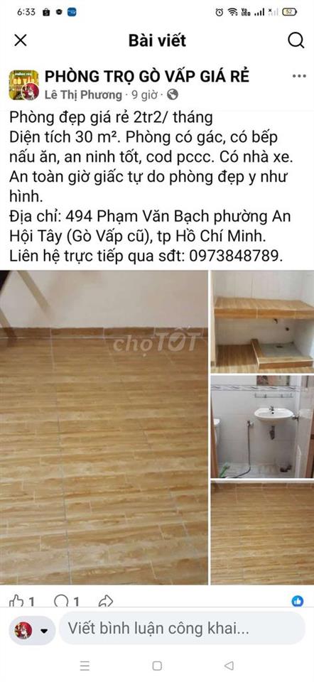 cho thuê phòng trọ giá rẻ 2tr2