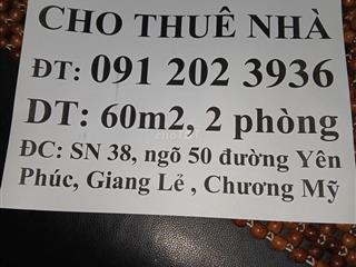 Cho Thuê Nhà 60m2, 2 phòng ngủ, 1 vệ sinh, có sân để xe 