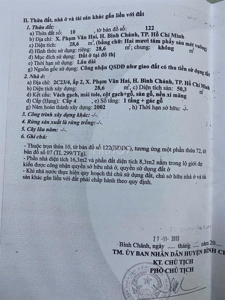 Bán căn nhà gần chợ Bà Lát, ấp 2, xã Phạm Văn Hai, Huyện Bình Chánh.