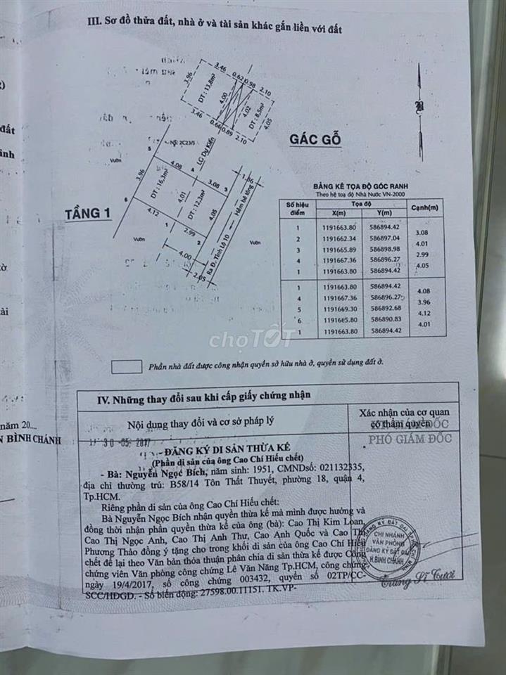 Bán căn nhà gần chợ Bà Lát, ấp 2, xã Phạm Văn Hai, Huyện Bình Chánh.
