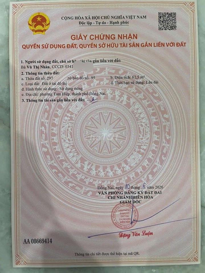 Bán Nhà Thổ Cư Vị Trí Trung Tâm TP Biên Hòa, Đồng Nai