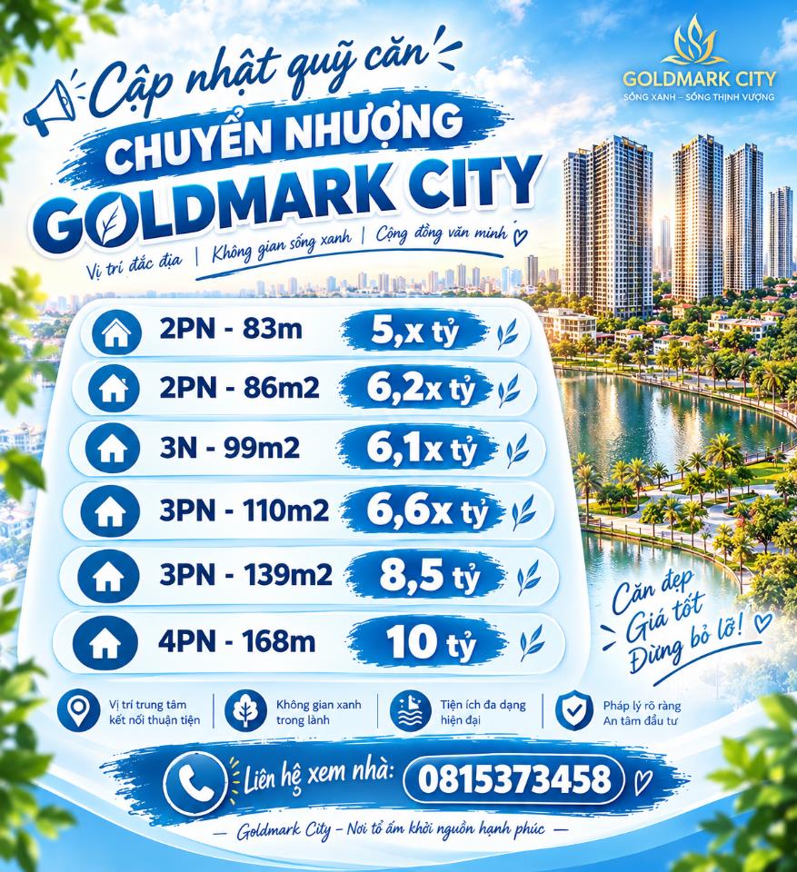 BÁN CĂN 3 NGỦ GÓC 110M2 GOLDMARK CITY, THƯƠNG LƯỢNG TRỰC TIẾP