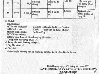Chính chủ cần bán căn hộ Bcons Garden