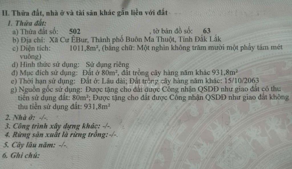 🏡 CHÍNH CHỦ BÁN ĐẤT – XÃ CƯ ÊBUR, TP. BUÔN MA THUỘT, ĐẮK LẮK