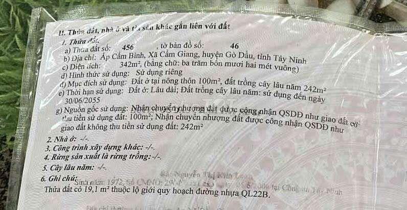 Đất mặt tiền cẩm giang tây ninh QL22