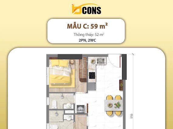 Dự án Bcons Aria Dĩ An Căn hộ 2PN - 2WC