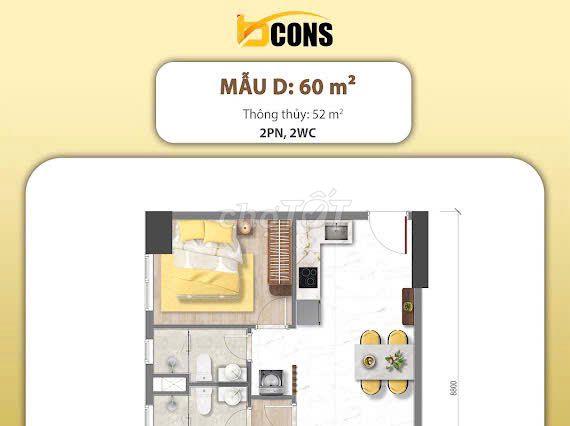 Dự án Bcons Aria Dĩ An 2PN - 2WC  - Giá tốt đầu tư/An cư