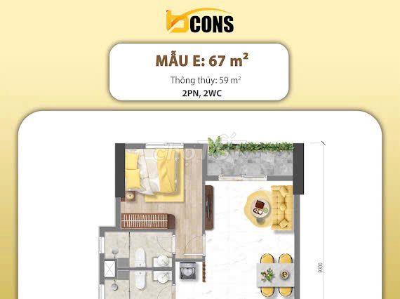 Dự án Bcons Aria Dĩ An 2PN - 2WC  - Giá tốt đầu tư/An cư