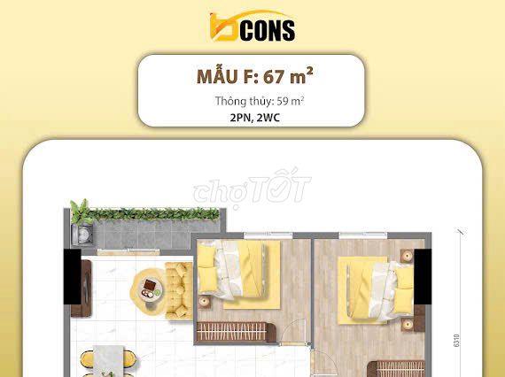 Dự án Bcons Aria Dĩ An 2PN - 2WC  - Giá tốt đầu tư/An cư