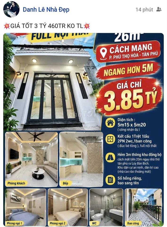 Nhà đẹp - Chủ nhà bán gấp - Giá hơn 3 tỷ xíu - 2pn 2wc - Ngang lớn 5m💥