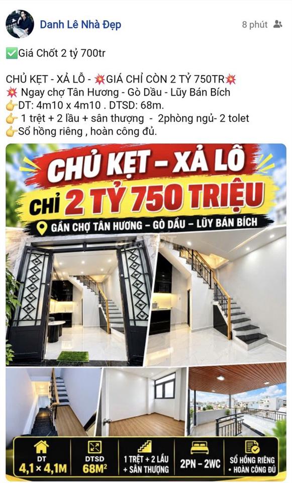 Nhà đẹp Ngay chợ Tân Hương - 4 tầng BTCT - CHỦ GẤP BÁN - Nhỉnh 2 tỷ💥