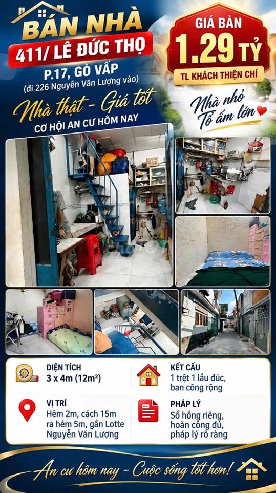 [SHR] Hẻm 2m Quang Trung 1 Trệt 3 Lầu 3PN 2WC 