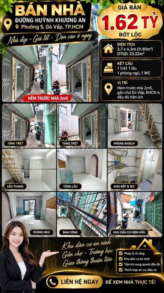 [SHR] Hẻm 2m Quang Trung 1 Trệt 3 Lầu 3PN 2WC 