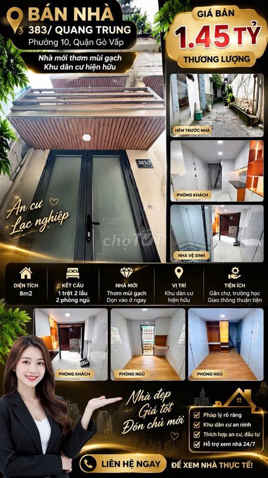 [SHR] Hẻm 2m Quang Trung 1 Trệt 3 Lầu 3PN 2WC 