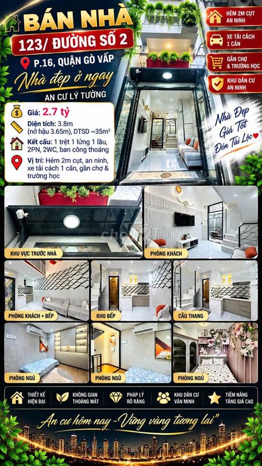 [SHR] Hẻm 2m Quang Trung 1 Trệt 3 Lầu 3PN 2WC 
