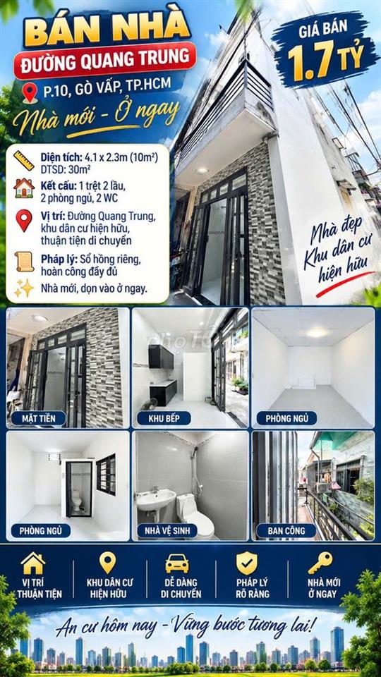 [SHR] Hẻm 2m Quang Trung 1 Trệt 3 Lầu 3PN 2WC 
