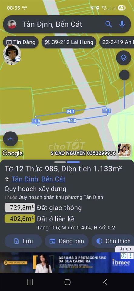 Bán Đất Quy Hoạch Tân Định ( Bến Cát )
