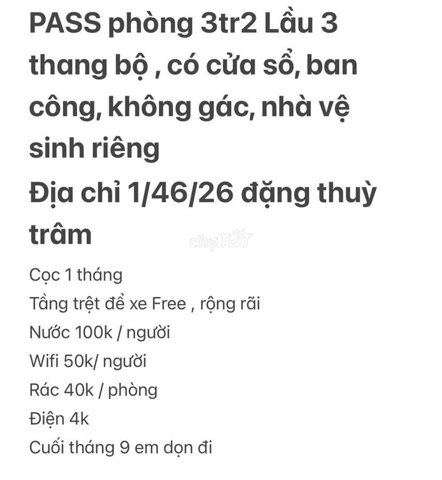 Phòng Trọ 3tr2 Đặng thuỳ trâm gần VLU CS3