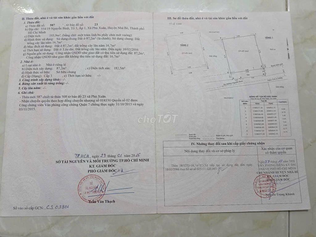 Bán gấp nhà chính chủ Nguyễn Bình Nhà Bè TPHCM