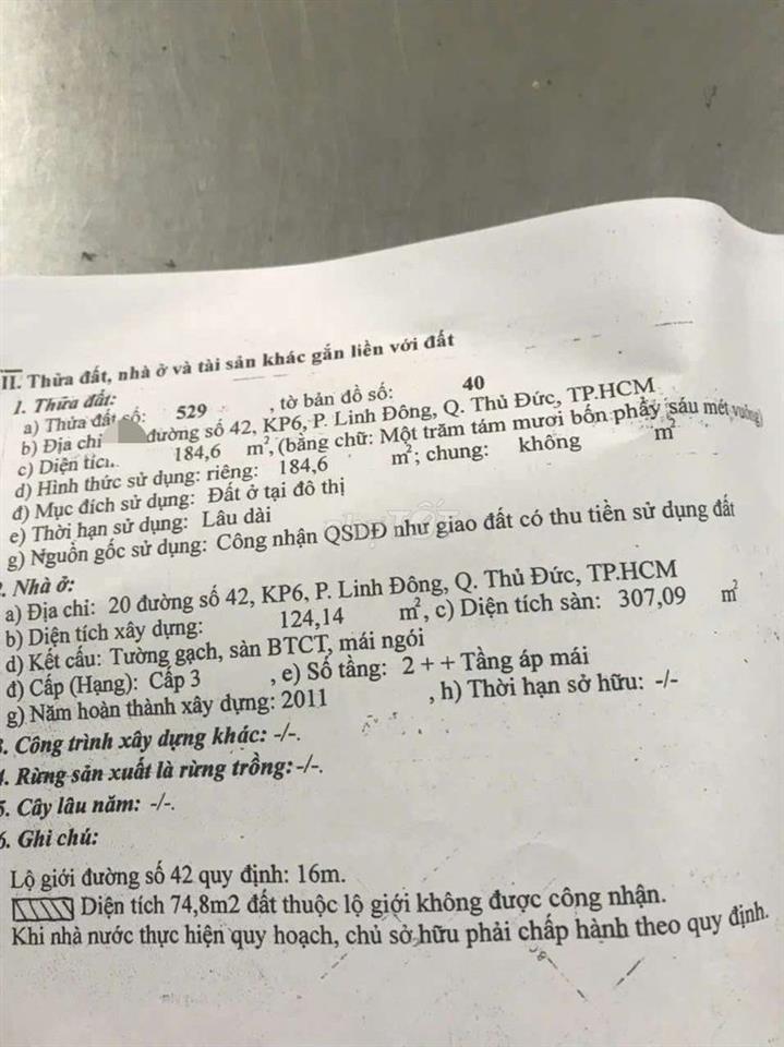 CHỦ GỬI BÁN CĂN BIỆT THỰ ĐƠN LẺ PHƯỜNG LINH ĐÔNG CŨ!