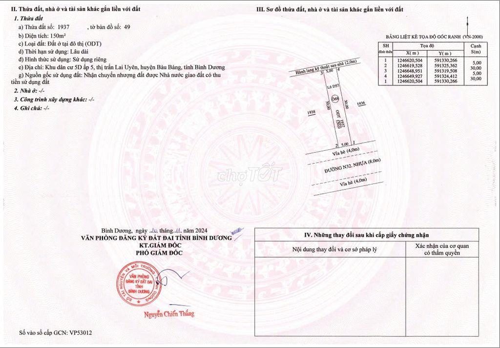 Đất chính chủ ngay MT đường D7, KCN polytex Bàu Bàng