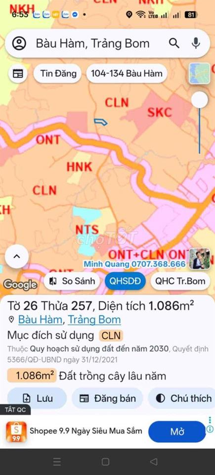 bán 1 xào đất cln 1086 mét vuông