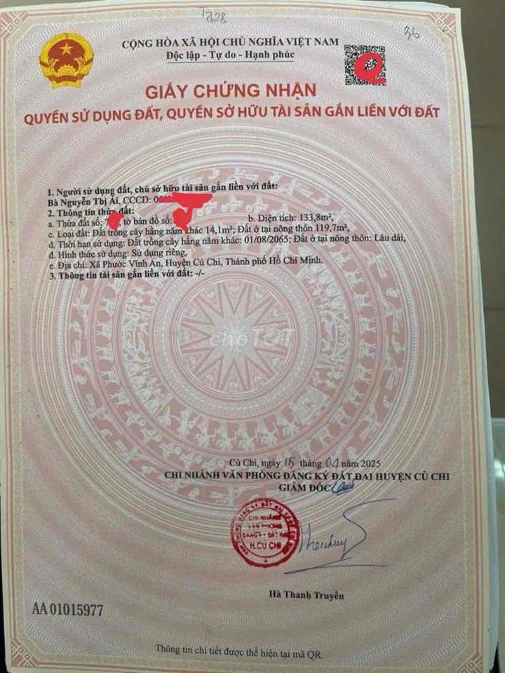 🔥🔥 Chủ Mới Gửi Bán Gấp Lô Mặt Tiền Đường Nhựa Cách Coopmart Củ Chi 500