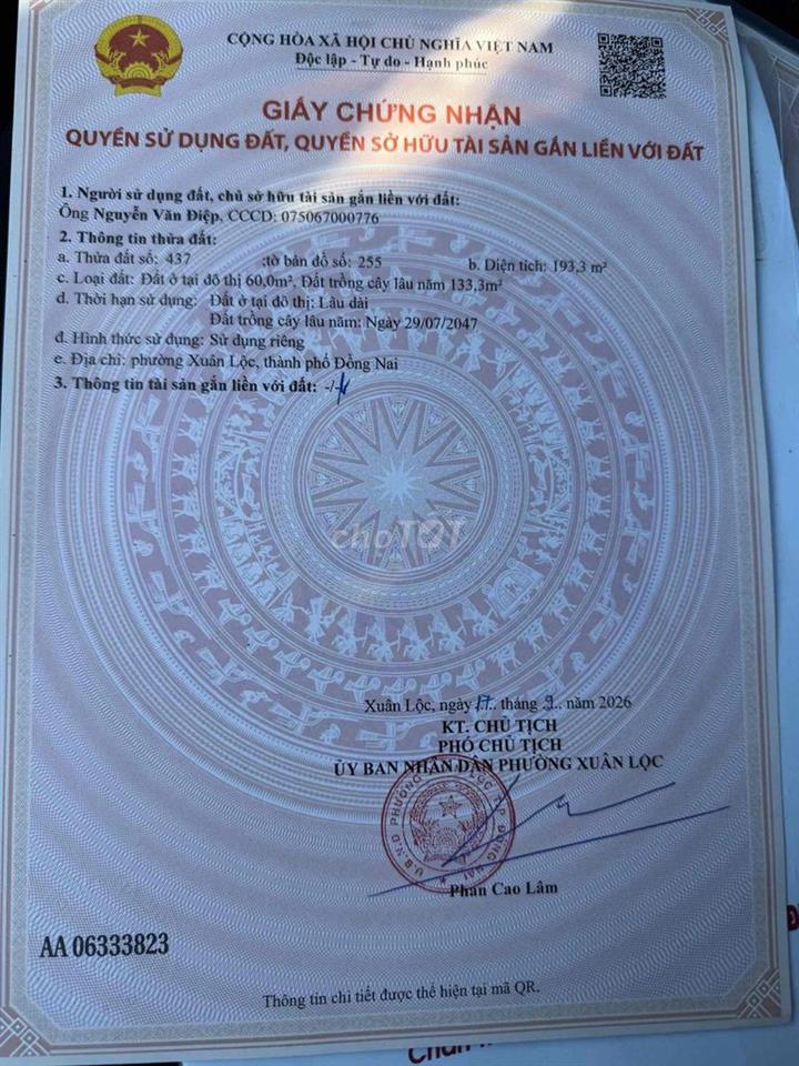 Bán 193.3m2 thổ cư sổ riêng ngay chợ Suối Cát,Xuân Lộc, Đồng Nai
