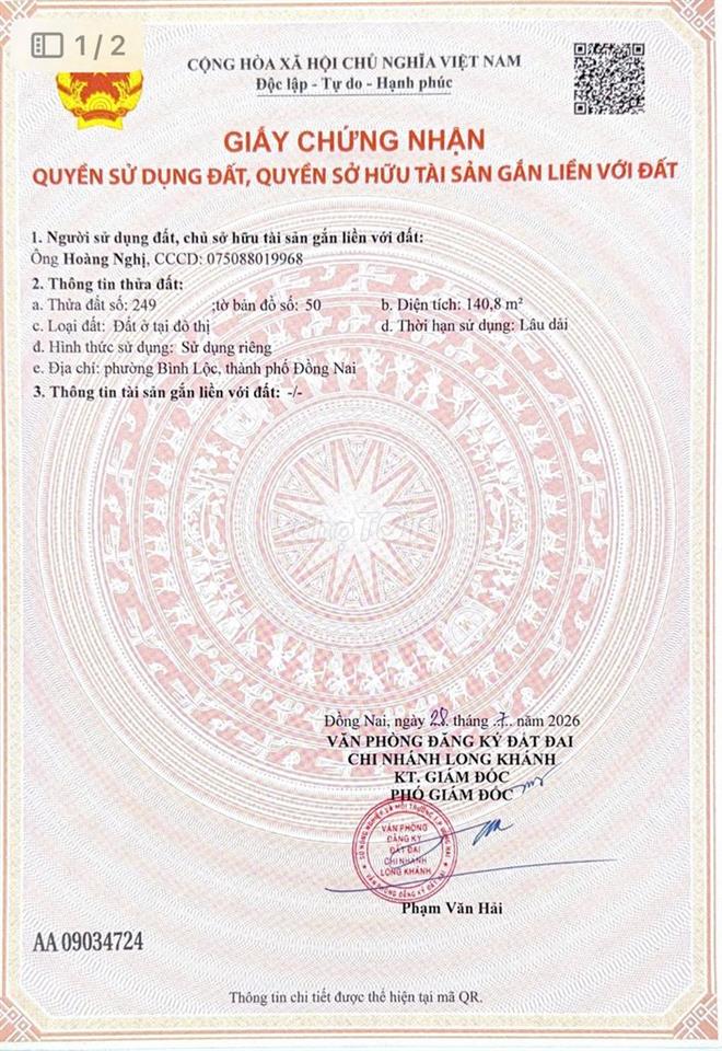 Bán lô đất full thổ,ngay chợ Cây Me,Bình Lộc,Đồng Nai.Sát đường DT770B