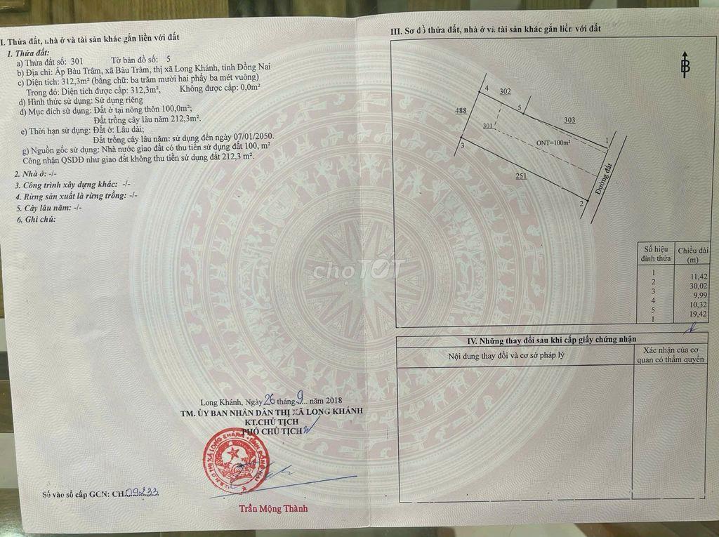 Bán nhà dt 312m2 có 100m2 thổ,đường Điểu Xiển,Long Khánh,Đồng Nai