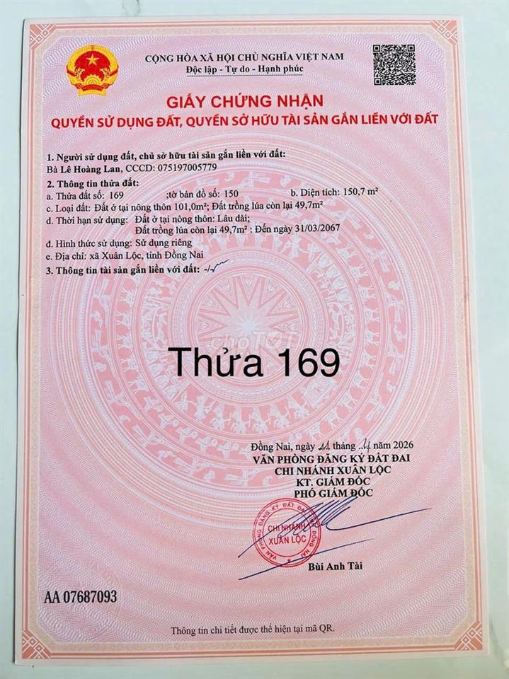 LÔ ĐẤT THỔ CƯ MẶT TIỀN DT763 KINH DOANH SẦM UẤT,XUÂN LỘC,ĐỒNG NAI 